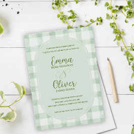 Sage-Grün-Gingham-Hochzeitsgartenparty Einladung
