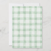 Sage-Grün-Gingham-Hochzeitsgartenparty Einladung (Rückseite)