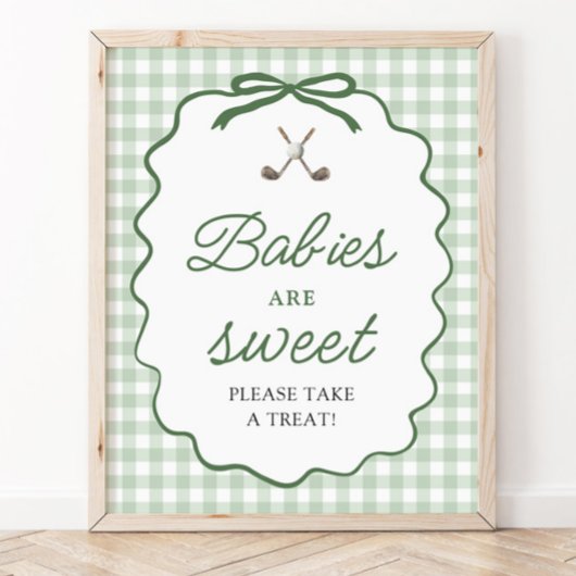 Sage Grün Gingham Schleife Golf Babys sind Süß Sch Poster