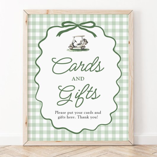 Sage Grün Gingham Schleife Golf Karten und Geschen Poster