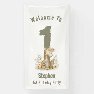 Sage Grün Giraffe Glücklicher 1. Geburtstag Banner