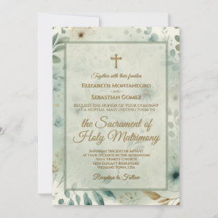 Sage Grün & Gold Boho Medley Katholische Hochzeit Einladung