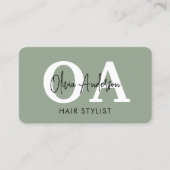 Sage-Grün-Hairstylist-Monogramm-QR-Code Visitenkarte (Vorderseite)