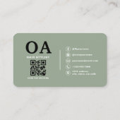 Sage-Grün-Hairstylist-Monogramm-QR-Code Visitenkarte (Rückseite)