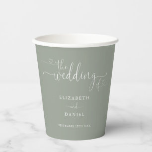 Sage-Grün Herz-Schrift Hochzeit Pappbecher