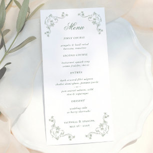 Sage-Grün Hochzeit im Vintage-Blumenstil Menükarte