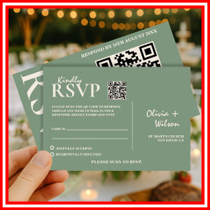 Sage Grün Hochzeit   QR Code RSVP Beilagekarte Karte