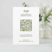 Sage Grün Hochzeit RSVP mit QR-Code Karte (Stehend Vorderseite)