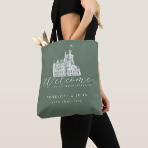 Sage-Grün Illustration einer Vintage-Burg Hochzeit Tasche