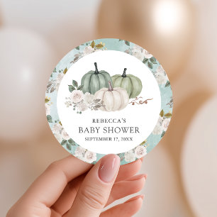 Sage Grün Kürbis Blumen Herbst-Baby-Party Runder Aufkleber