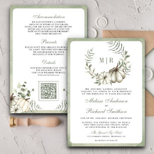 Sage Grün Kürbis Kranz QR Code Hochzeit Einladung
