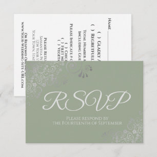 Sage Grün mit eleganter silberner Spitze Hochzeit RSVP Karte