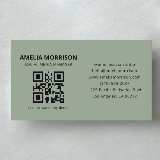 Sage Grün Modernes QR-Code Minimalistisches Profes Visitenkarte