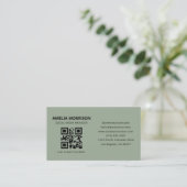 Sage Grün Modernes QR-Code Minimalistisches Profes Visitenkarte (Stehend Vorderseite)
