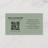 Sage Grün Modernes QR-Code Minimalistisches Profes Visitenkarte (Vorderseite)
