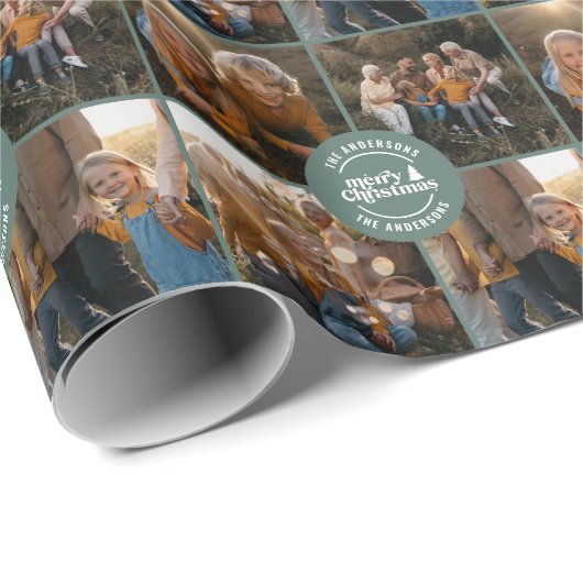 Sage grün Multi Foto Weihnachten Moderne minimale  Geschenkpapier (Rolleneckpunkt)