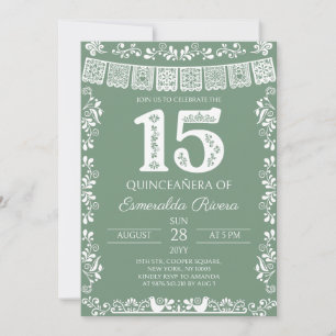Sage-Grün Papel Picado Quinceañera 15. Geburtstag Einladung