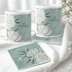 Sage Grün & Pfingstrosen Hochzeitsgeschenk Glasuntersetzer