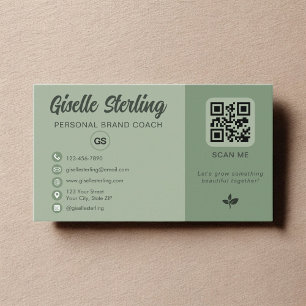 Sage-Grün QR-Code-Monogramm Social Media Visitenkarte