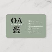 Sage-Grün QR-Code Nageldesignerin Visitenkarte (Rückseite)
