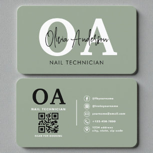 Sage-Grün QR-Code Nageldesignerin Visitenkarte