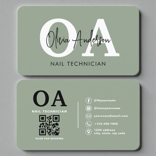 Sage-Grün QR-Code Nageldesignerin Visitenkarte