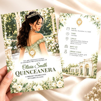 Sage-Grün Quinceanera-Blumen 15. Geburtstag Einladung