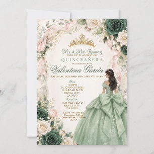 Sage-Grün Quinceañera Prinzessinnen-Einladung Einladung