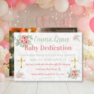 Sage Grün & Rosa Florales Foto-Baby-Einsegnung Einladung