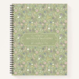 Sage Grün Rosa Weiße Blumen Florales Boho Muster Notizblock