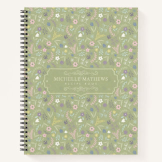 Sage Grün Rosa Weiße Blumen Florales Boho Muster Notizblock