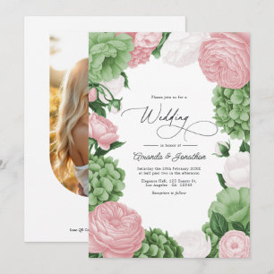 Sage Grün, Rosé & Weiße Blumige Hochzeit Einladung