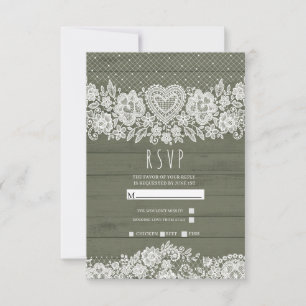 Sage Grün Rustikale Holzspitze Farmhaus Hochzeit R RSVP Karte