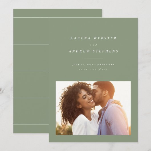 Sage grün schlichtes modernes Foto Save the Date (Vorne/Hinten)