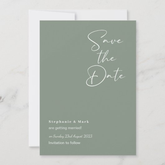 Sage grün speichern Sie die Daten, grüne Hochzeit Einladung (Vorderseite)
