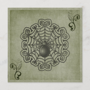 Sage-Grün-Spinnen-Scroll-Halloween-Party Einladung