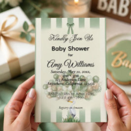 Sage Grün Storch Baby Shower Einladung | Neutral