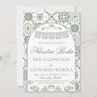 Sage Grün Talavera Papel Picado Spanische Hochzeit Einladung