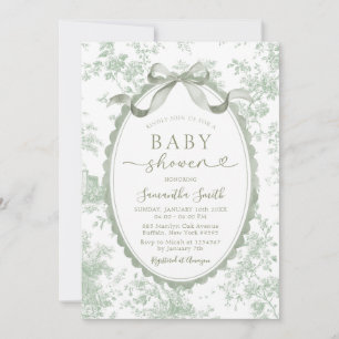Sage-Grün Toile Chinoiserie Schleife Baby Shower Einladung