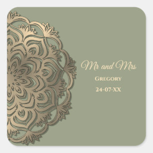Sage Grün und Gold Hochzeit Elegante Luxus Quadratischer Aufkleber