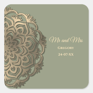 Sage Grün und Gold Hochzeit Elegante Luxus Quadratischer Aufkleber
