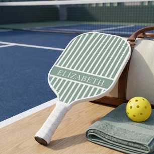 Sage Grün und Weiß Pinstripe Benutzerdefinierter N Pickleball Schläger