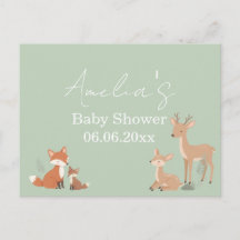 Sage-Grün-Waldtier-Baby-Shower-Einladung