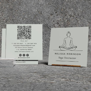 Sage Grün Yoga-Lehrer QR-Code & Soziale Medien Quadratische Visitenkarte