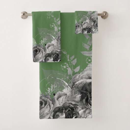 SAGE GRÜNE FLORAL BOTANICAL 2 BADEZIMMER TOWEL SET (Insitu)