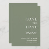Sage grüne Hochzeit speichern Sie die Dattelkarte Einladung (Vorne/Hinten)