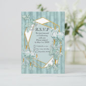 Sage Grüne Seide & Gold, weißer Flamingo, Glitzern RSVP Karte (Stehend Vorderseite)