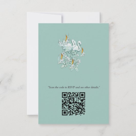 Sage Grüne Seide & Gold, weißer Flamingo, Glitzern RSVP Karte (Rückseite)