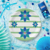 Sage Grüne Streifen und blaue Blumen Pappteller (Party)