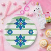 Sage Grüne Streifen und blaue Blumen Pappteller (Party)